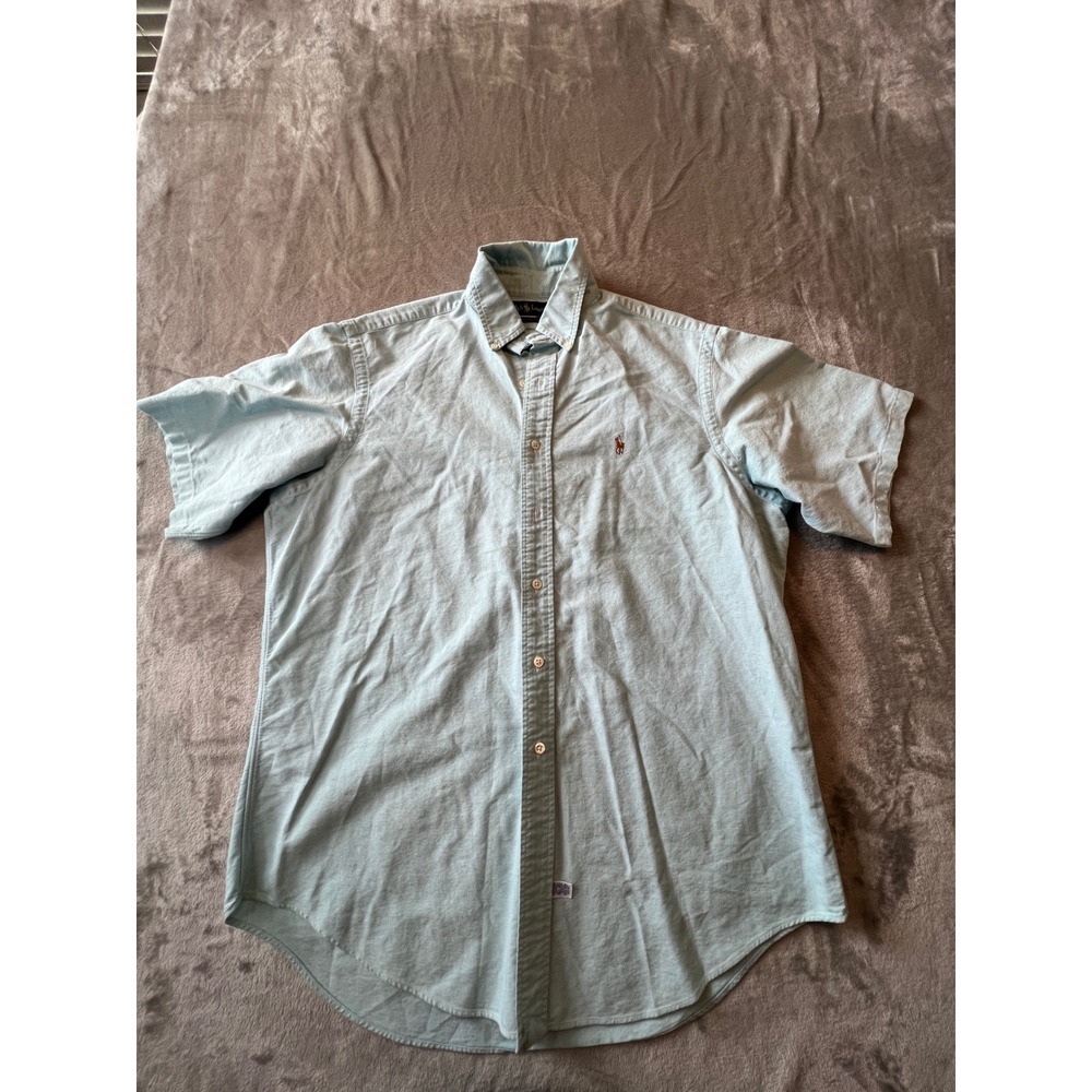 Ralph Lauren Button Down Shirt Mens 16.5 Light Blue Short Sleeve Oxford Cotton